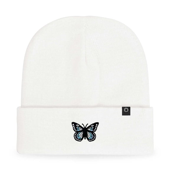 Dalix Butterfly Embroidered Beanie Insect Warm Winter Knit Hat for Women in White