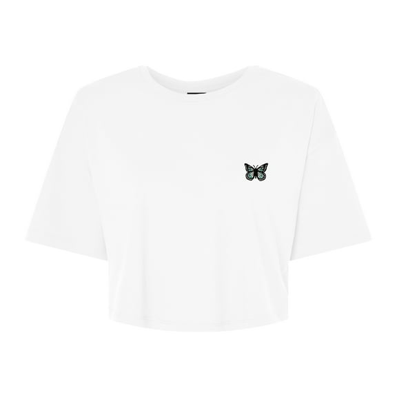 Dalix Butterfly Embroidered Cotton Relaxed Fit Flowy Short Sleeve Crewneck Tee Shirt Womens in White 2XL XX-Large