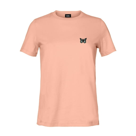 Dalix Butterfly Embroidered Cotton Relaxed Fit Short Sleeve Crewneck Tee Shirt Women in Terracotta XL X-Large
