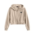 thumbnail image 1 of Dalix Butterfly Embroidered Fleece Cropped Zip Hoodie Cold Fall Winter Womens in Tan XL X-Large, 1 of 5