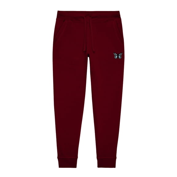 Dalix Butterfly Embroidered Jogger Pant Soft Fleece Relaxed Fit Lounge Womens in Burgundy M Medium