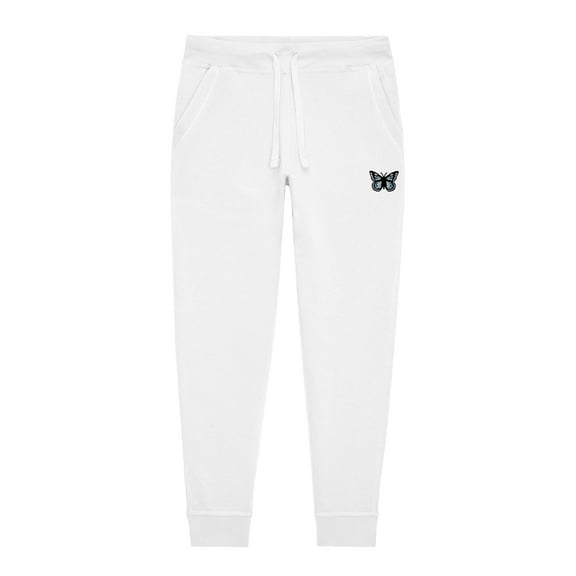 Dalix Butterfly Embroidered Jogger Pant Soft Fleece Relaxed Fit Lounge Womens in White XS X-Small