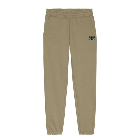 Dalix Butterfly Embroidered Sweatpant Heavy Weight Fleece Relaxed Fit Lounge Womens in Beige XL X-Large