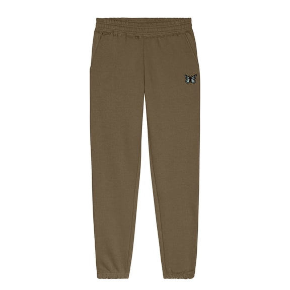 Dalix Butterfly Embroidered Sweatpant Heavy Weight Fleece Relaxed Fit Lounge Womens in Desert Taupe L Large