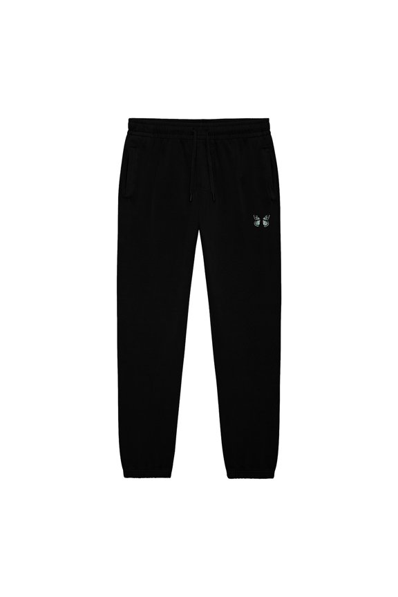 Butterfly Embroidered Sweatpant Soft Fleece Relaxed Fit Lounge Womens in Black M Medium