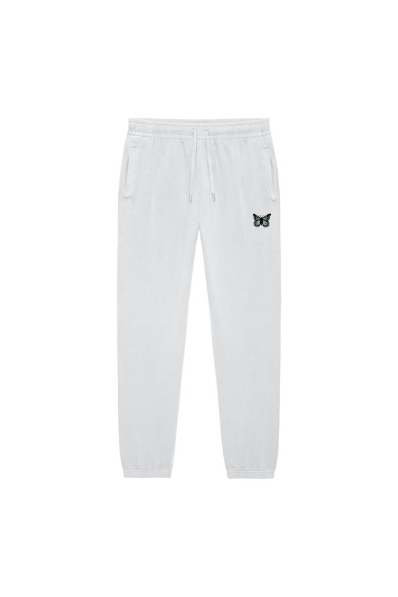 Butterfly Embroidered Sweatpant Soft Fleece Relaxed Fit Lounge Womens in Lunar Gray L Large