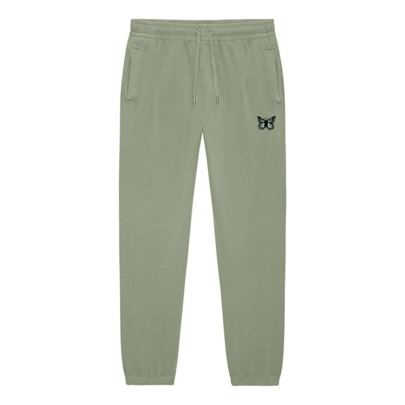 Dalix Butterfly Embroidered Sweatpant Soft Fleece Relaxed Fit Lounge Womens in Oil Green S Small