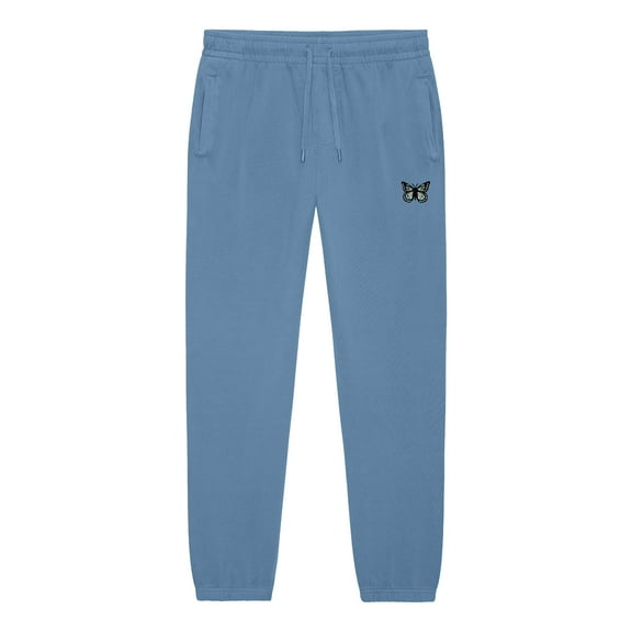 Dalix Butterfly Embroidered Sweatpant Soft Fleece Relaxed Fit Lounge Womens in Pebble Blue S Small