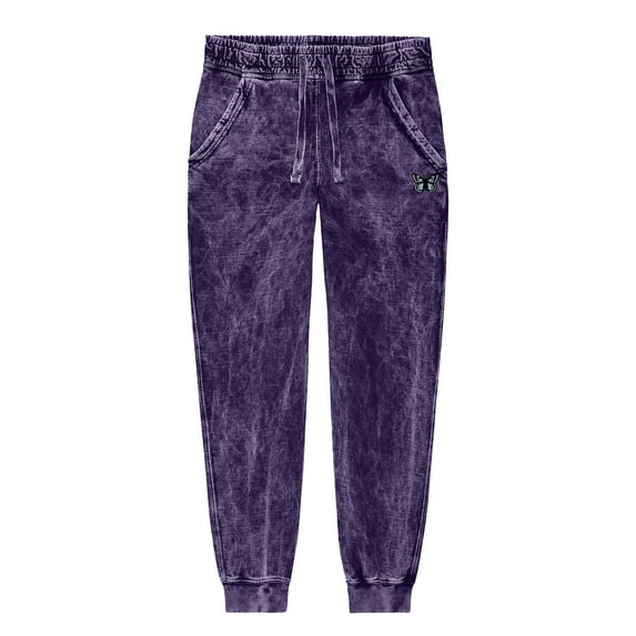 Dalix Butterfly Embroidered Washed Jogger Pant Soft Fleece Relaxed Fit Lounge Womens in Purple 2XL XX-Large