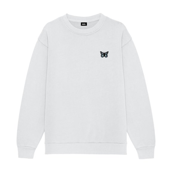Dalix Butterfly Embroidery Relaxed Crewneck Sweatshirt Soft Fleece Fit Lounge Womens in Lunar Gray XL X-Large