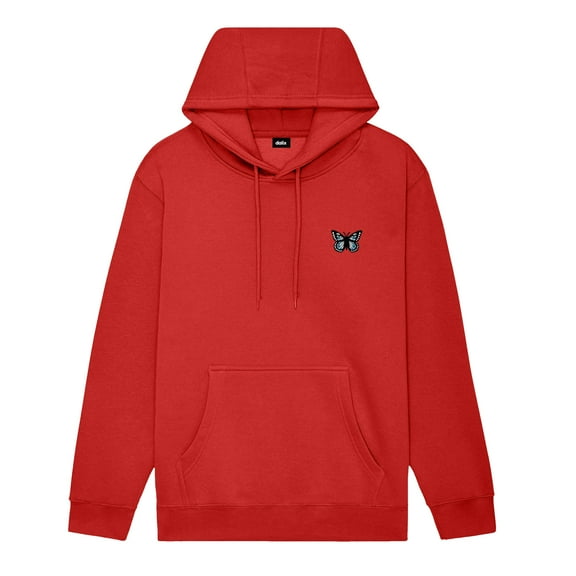 Dalix Butterfly Embroidery Relaxed Hoodie Soft Fleece Sweatshirt Drawcord Fit Lounge Womens in Red XL X-Large