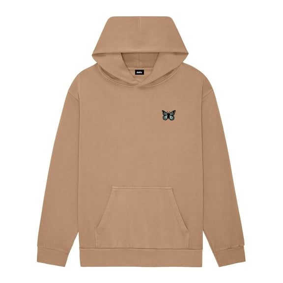 Dalix Butterfly Embroidery Relaxed Hoodie Soft Fleece Sweatshirt Fit Lounge Womens in Camel XS X-Small