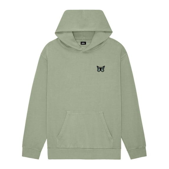 Dalix Butterfly Embroidery Relaxed Hoodie Soft Fleece Sweatshirt Fit Lounge Womens in Oil Green XS X-Small