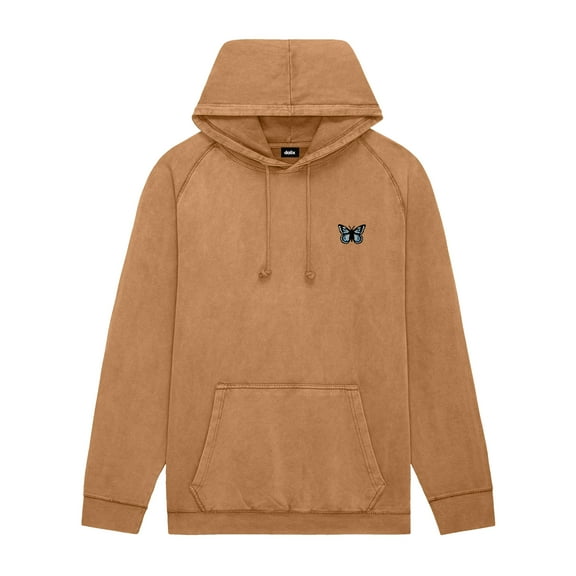 Dalix Butterfly Embroidery Washed Hoodie Sweatshirt Hoodie Fleece Relaxed Fit Lounge Womens in Camel L Large