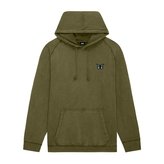 Dalix Butterfly Embroidery Washed Hoodie Sweatshirt Hoodie Fleece Relaxed Fit Lounge Womens in Olive 3XL XXX-Large