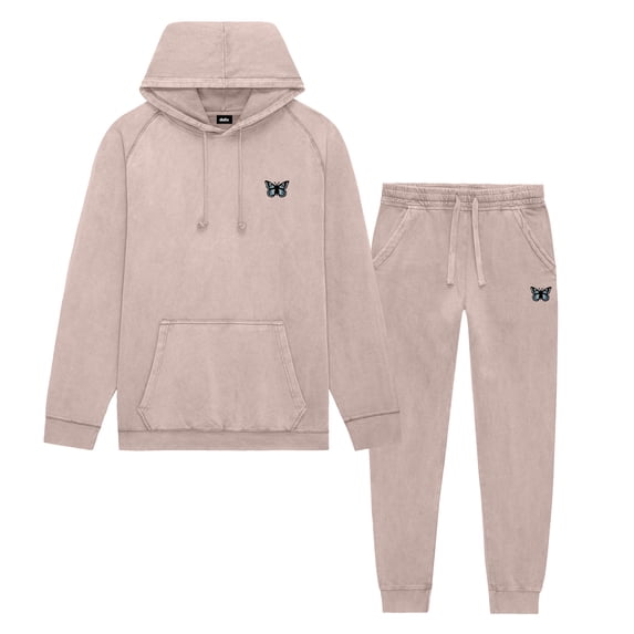 Dalix Butterfly Embroidery Washed Sweatsuit Set Hoodie Jogger Soft Fleece Relaxed Fit Lounge Womens in Zinc 2XL XX-Large