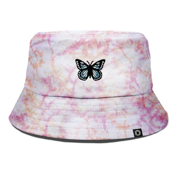 Dalix Butterfly Tie Dye Bucket Hat Cotton Embroidery Casual Outdoor Style Womens in Tie Dye Pink M Medium