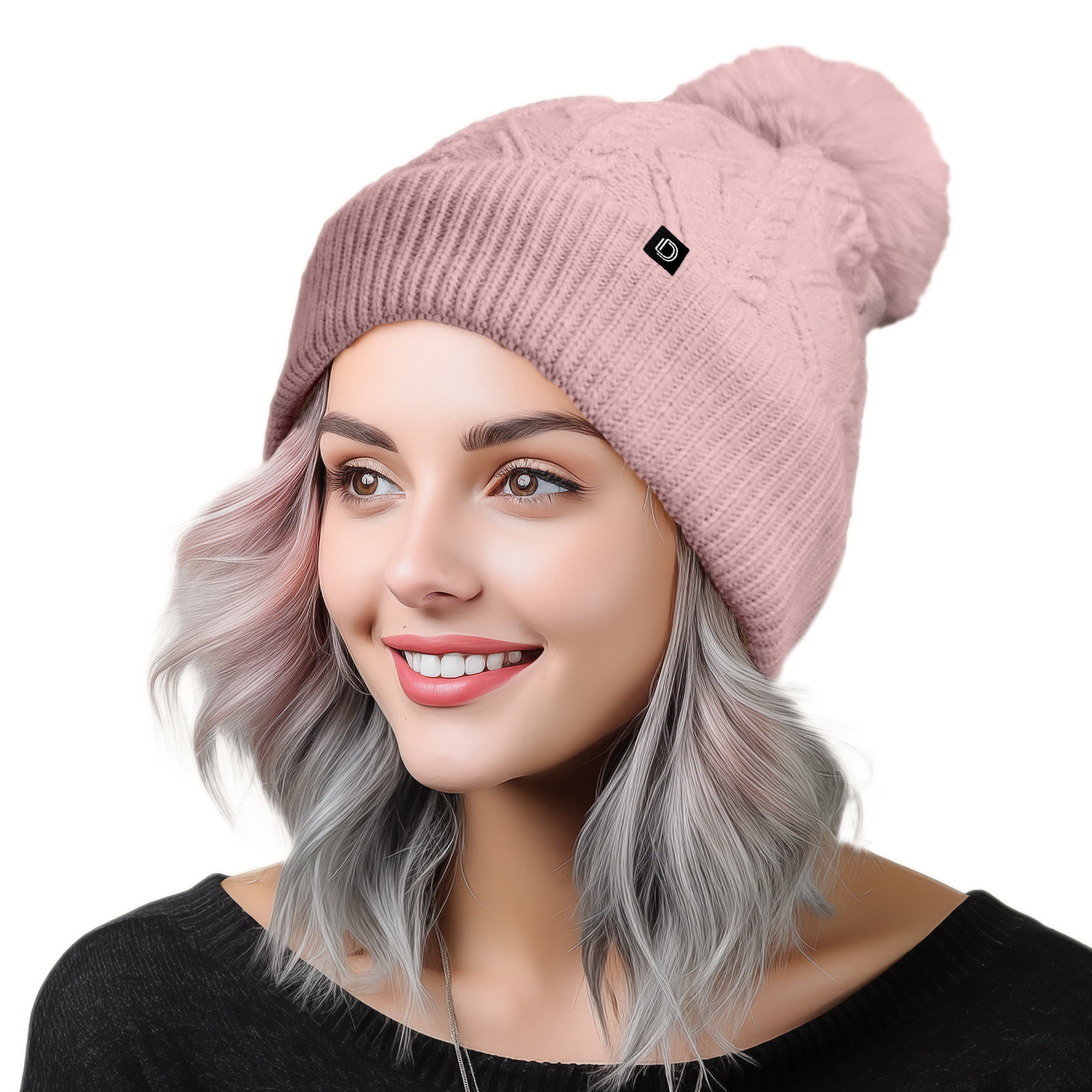 Chunky Cable Knit Beanie Sherpa Lined Unisex Winter Warm Fuzzy Skully C.C Unisex Chunky Soft Stretch Cable Knit Warm Fuzzy Jamaica  main image 3
