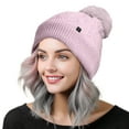 thumbnail image 1 of Dalix Cable Knit Pom Beanie Soft Stretch Skully Warm Fuzzy Faux Sherpa Winter Ski Beanie in Orchid, 1 of 5
