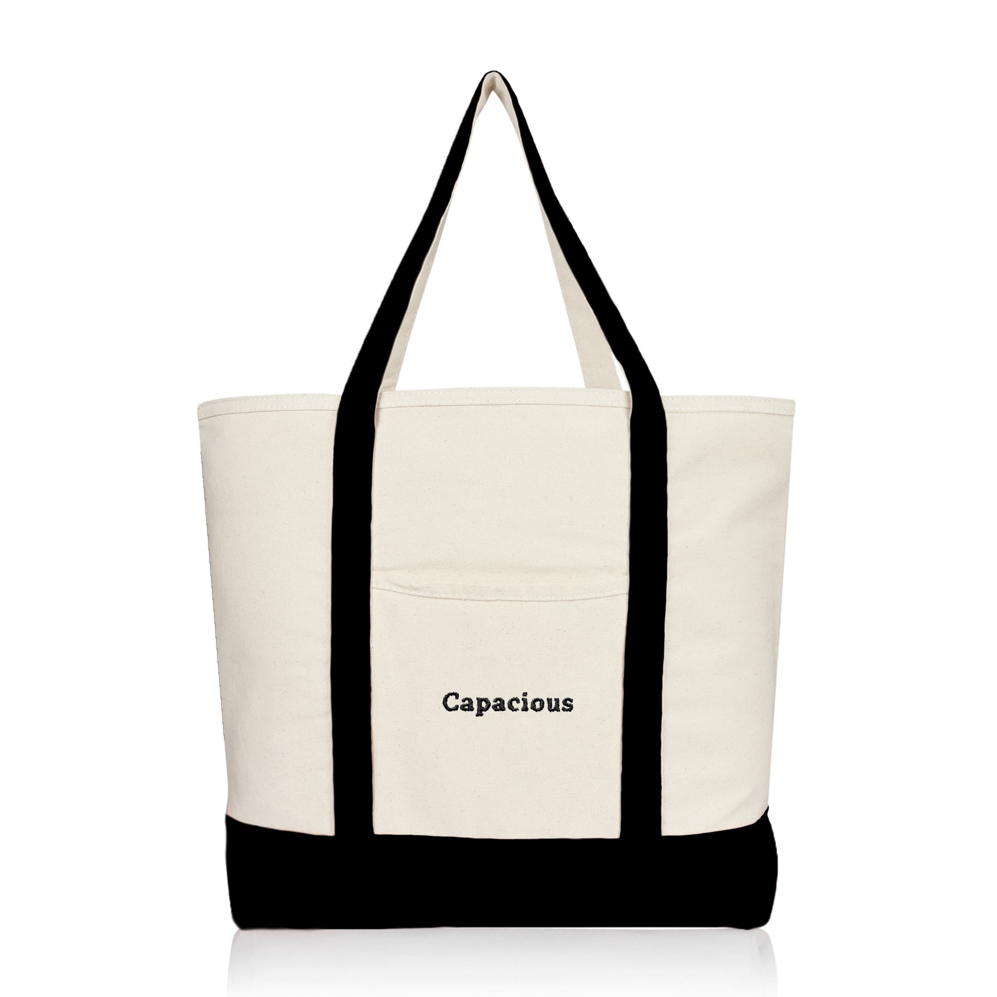 DALIX Personalized Monogram Tote Bag - Black Cotton Canvas, 20x13x7 Inches, 9 Letters Max, With Keychain