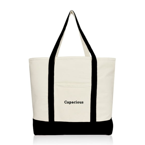 Dalix Capacious Embroidered Shopping Tote Bag in Black