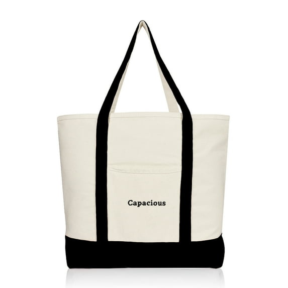 Dalix Capacious Embroidered Shopping Tote Bag in Black