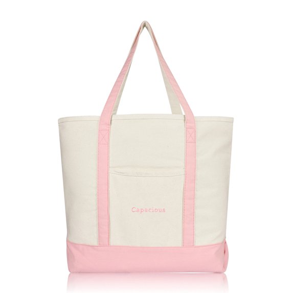 Dalix Capacious Embroidered Shopping Tote Bag in Pink