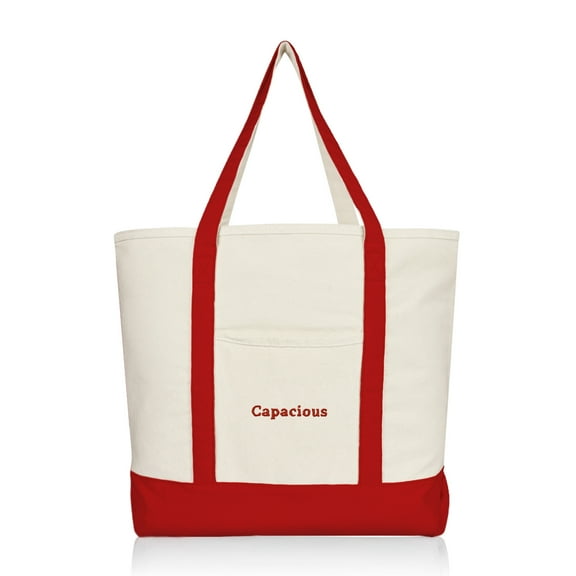 Dalix Capacious Embroidered Shopping Tote Bag in Red