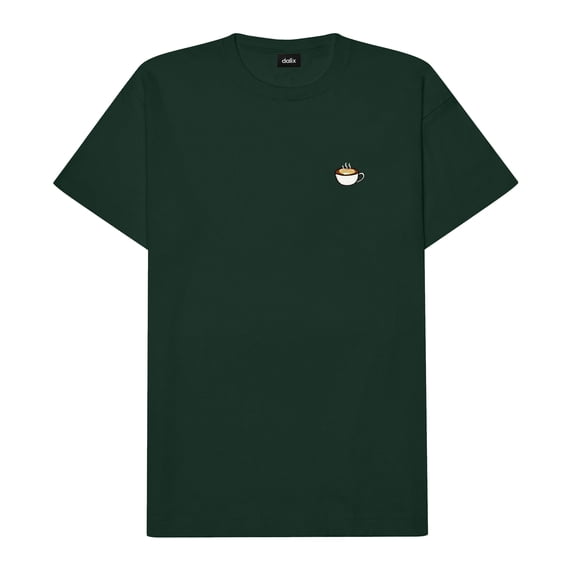 Dalix Cappuccino Embroidered Cotton Relaxed Boxy Fit Short Sleeve Crewneck Tee Shirt Mens in Forest Green 2XL XX-Large
