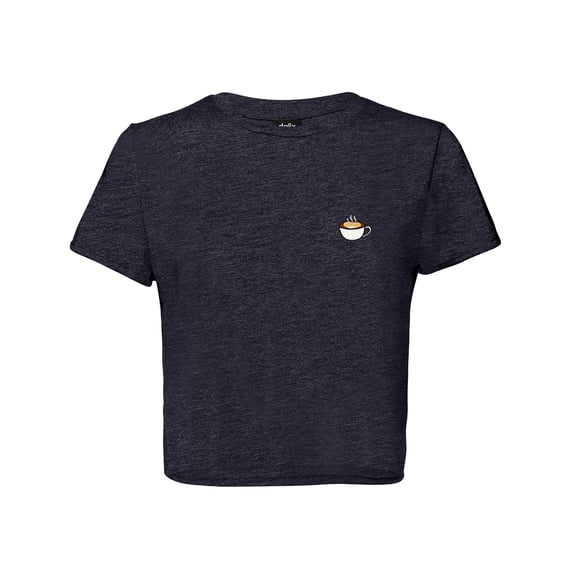 Dalix Cappuccino Embroidered Cropped Flowy Soft Cotton Short Sleeve T Shirt Womens in Heather Navy S Small