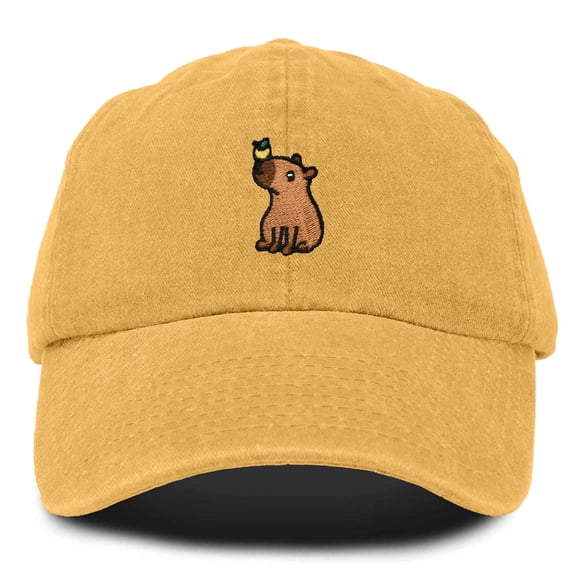 Dalix Capybara Cap Embroidered Dad Baseball Hat Cotton Adjustable Womens in Washed Gold