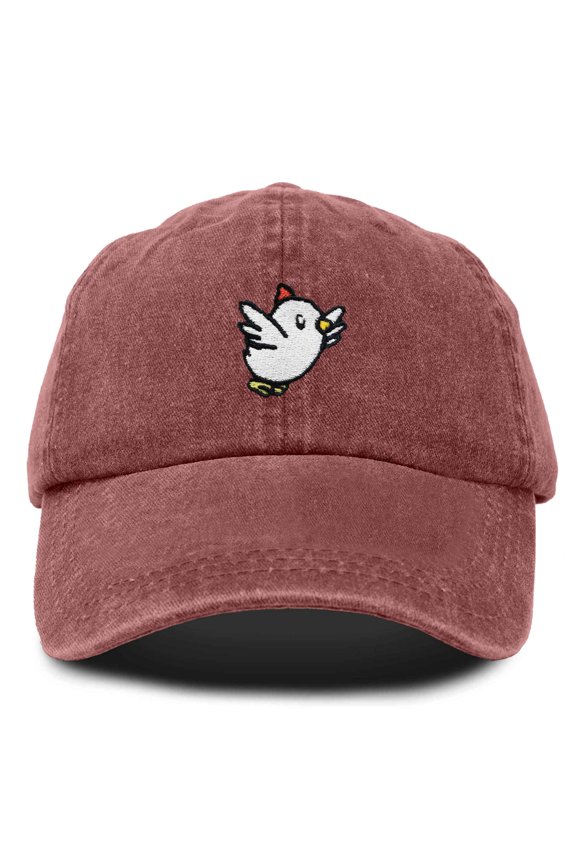 Chicken Embroidered Cotton Baseball Hat Adjustable Dad Cap Womens in Washed Red