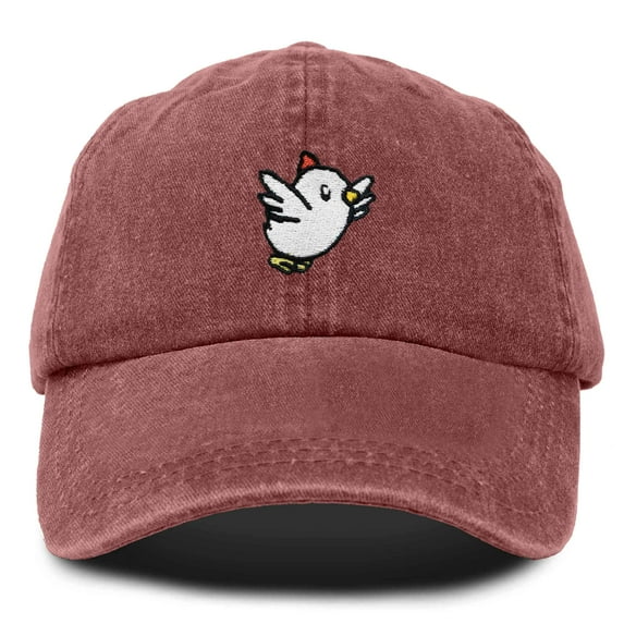 Dalix Chicken Embroidered Cotton Baseball Hat Adjustable Dad Cap Womens in Washed Red