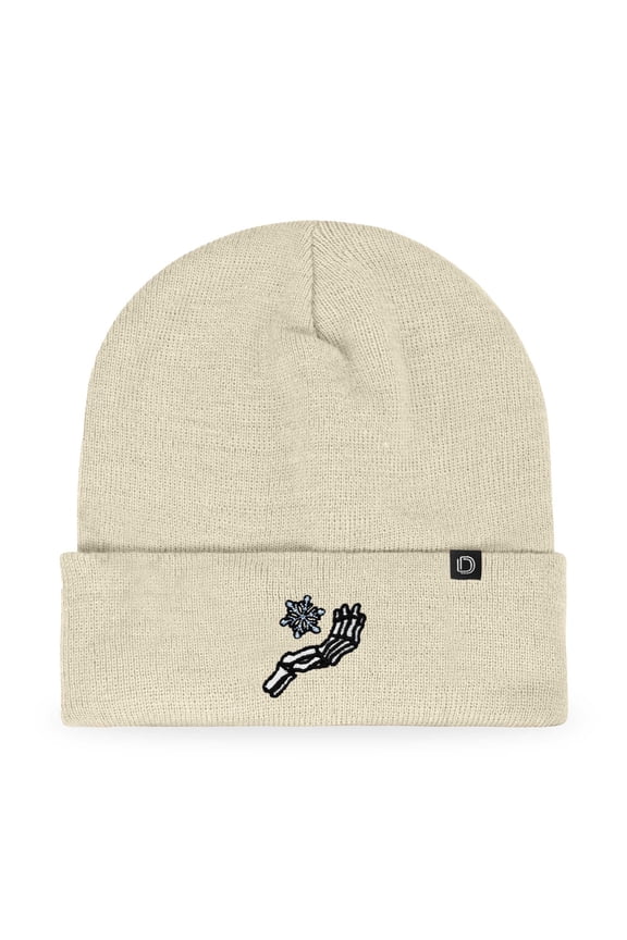 Chill Touch Embroidered Skeleton Winter Beanie Hat Knit Cap Cold Weather Mens in Beige