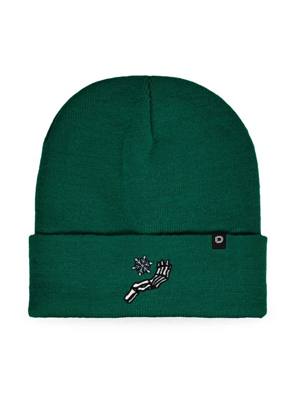 Chill Touch Embroidered Skeleton Winter Beanie Hat Knit Cap Cold Weather Mens in Green