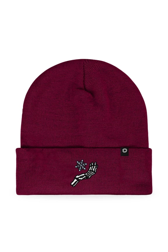Chill Touch Embroidered Skeleton Winter Beanie Hat Knit Cap Cold Weather Mens in Maroon