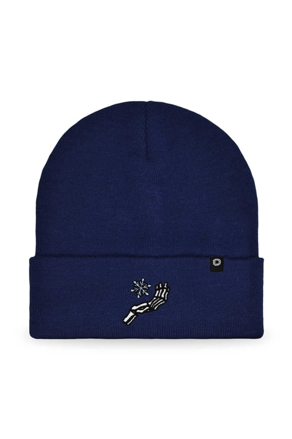 Chill Touch Embroidered Skeleton Winter Beanie Hat Knit Cap Cold Weather Mens in Navy Blue