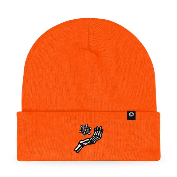 Dalix Chill Touch Embroidered Skeleton Winter Beanie Hat Knit Cap Cold Weather Mens in Neon Orange