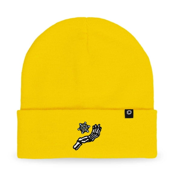 Dalix Chill Touch Embroidered Skeleton Winter Beanie Hat Knit Cap Cold Weather Mens in Yellow