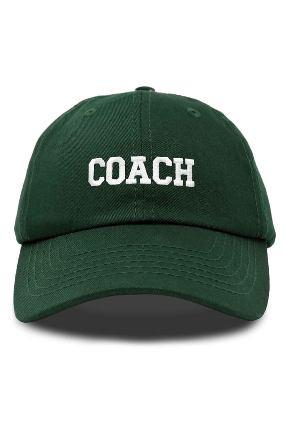 Coach Embroidered Sports League Baseball Cap Adjustable Dad Hat Mens in Dark Green