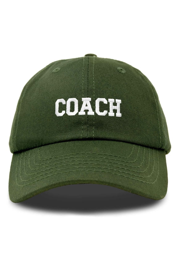 Coach Embroidered Sports League Baseball Cap Adjustable Dad Hat Mens in Olive
