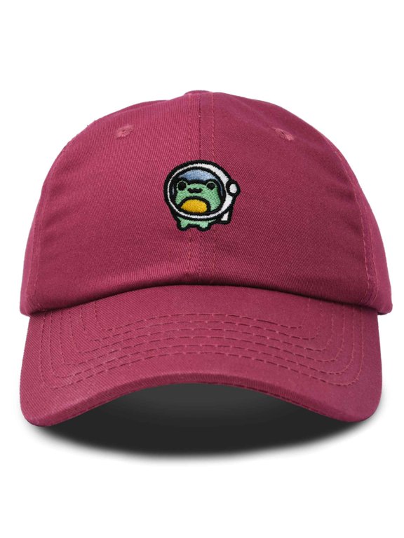 Cosmic Frog Embroidered Womens Cotton Dad Hat Baseball Cap Adjustable in Maroon