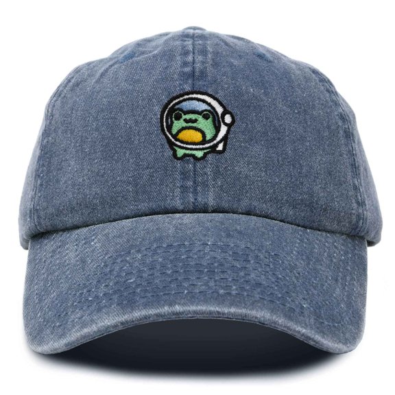 Dalix Cosmic Frog Embroidered Womens Cotton Dad Hat Baseball Cap Adjustable in Washed Navy Blue