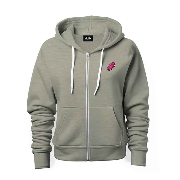 Dalix Donut Embroidered Hoodie Fleece Sweatshirt Zip Front Mens in Heather Stone XL X-Large
