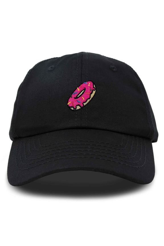 Donut Embroidered Mens Cotton Dad Hat Baseball Cap in Black