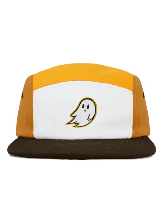 Embroidered Ghost 5 Panel Camper Hat Cap Cotton Baseball Hat Men Gold Brown