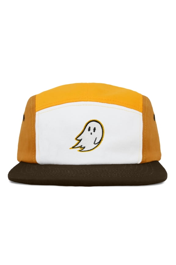 Embroidered Ghost 5 Panel Camper Hat Cap Cotton Baseball Hat Men Gold Brown