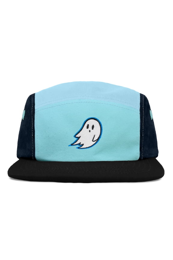 Embroidered Ghost 5 Panel Camper Hat Cap Cotton Baseball Hat Men Light Blue Black