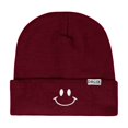 thumbnail image 1 of Dalix Embroidered Smile Face Beanie in Maroon, 1 of 5