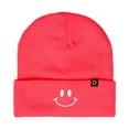 thumbnail image 1 of Dalix Embroidered Smile Face Beanie in Neon Pink, 1 of 5